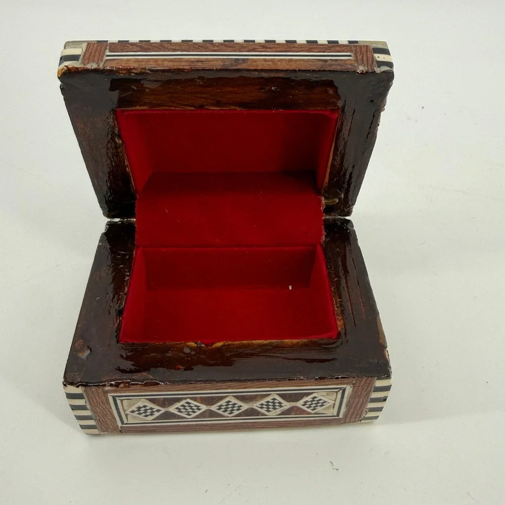 Unbranded Inlay Jewelry Box Unisex Small Brown Mother of Pearl Bone Mosaic Star